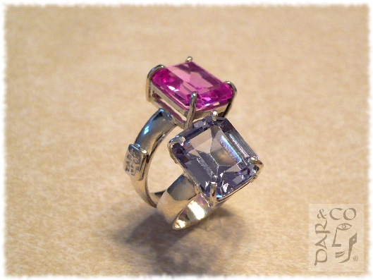 Anillo doble PLATA 925 / Rosa de Francia y Aguamarina