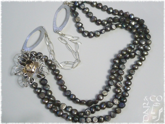 Collar perlas faux y plata 925. Broche plata /oro 10kt