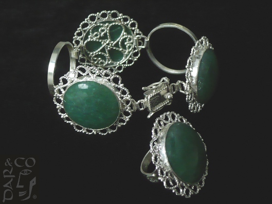 Juego plata 925 (anillo y pulsera) filigrana y ágatas