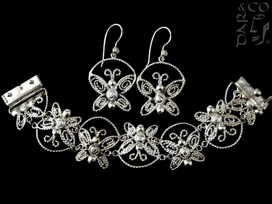 Juego plata 925 (aretes y pulsera) filigrana