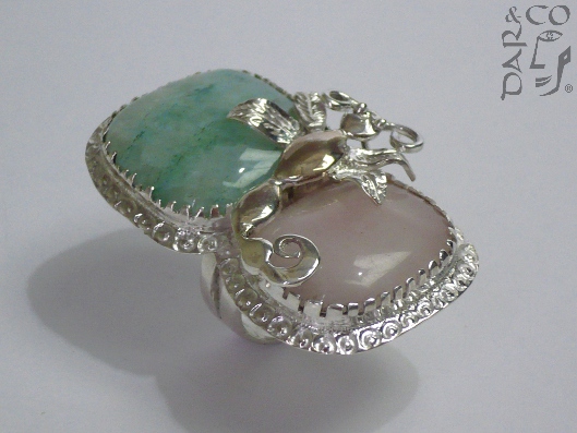 Anillo plata 925, cuarzo rosado y aventurina