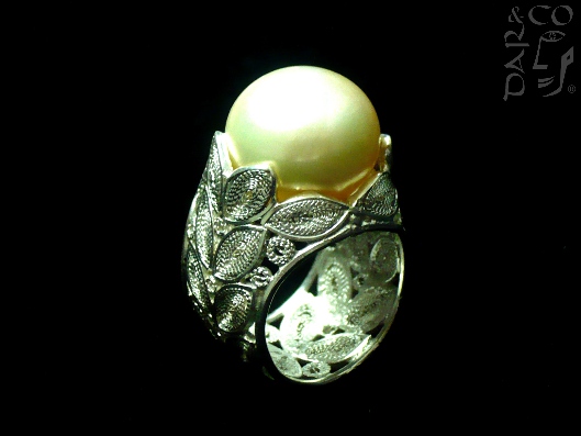 Anillo plata 925, filigrana y perla cultivada