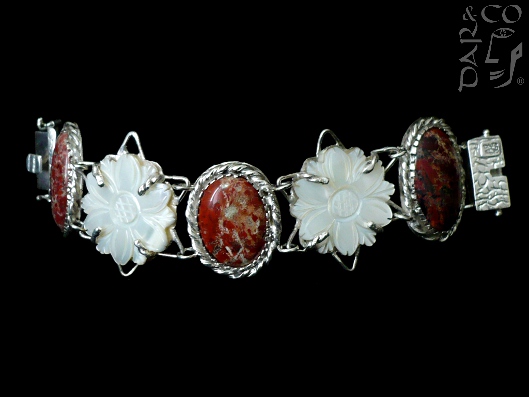 PULSERA PLATA 925 MADRE PERLAS Y JASPERS