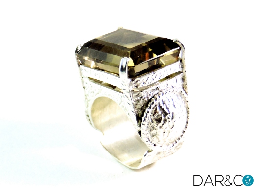 ANILLO PLATA 925 Y CUARZO AHUMADO